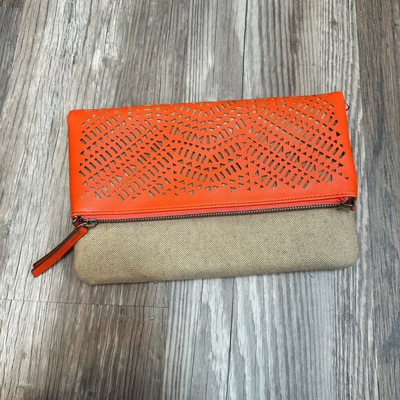 Stella & Dot Waverly Petite Crossbody Fresh Orange Linen Clutch Vegan‎ Leather - Picture 2 of 8